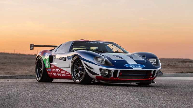 Blue and White Race Car — Dramatic, Sunset