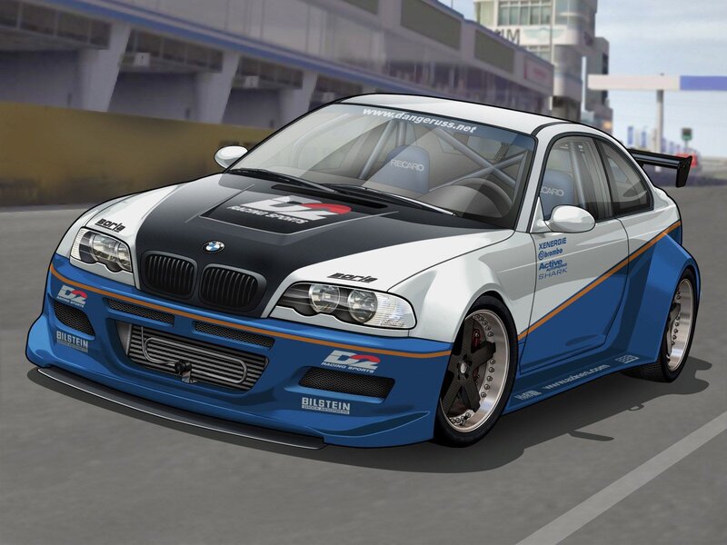 Blue and White Race Car — Dynamic, Afternoon, Digital Art