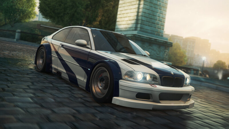 Blue and White Race Car — Dynamic, Sunset
