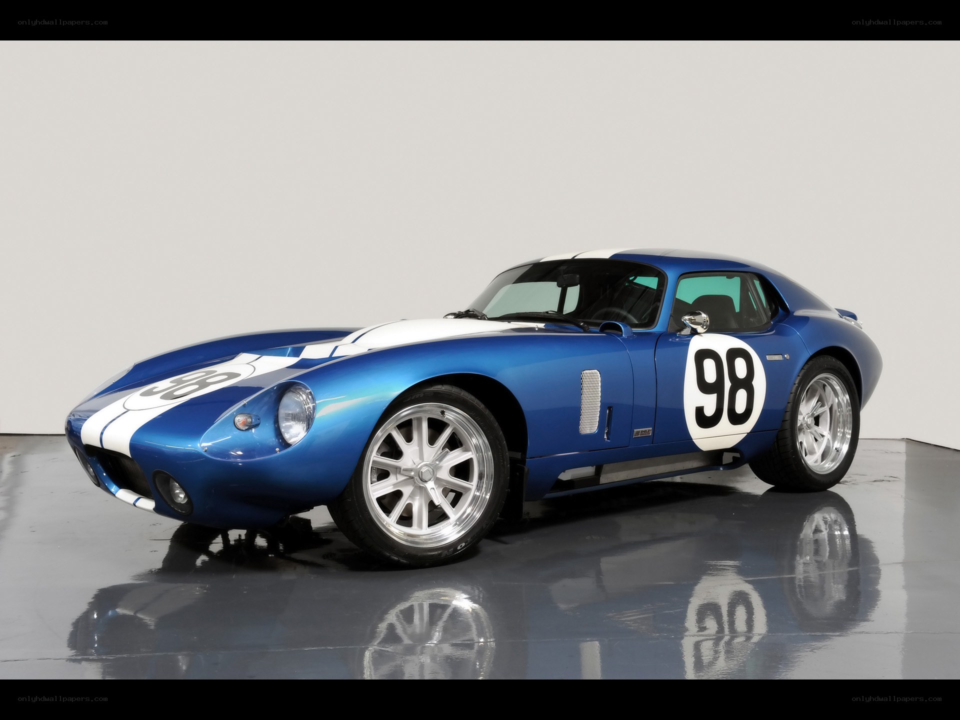 Blue and white race car