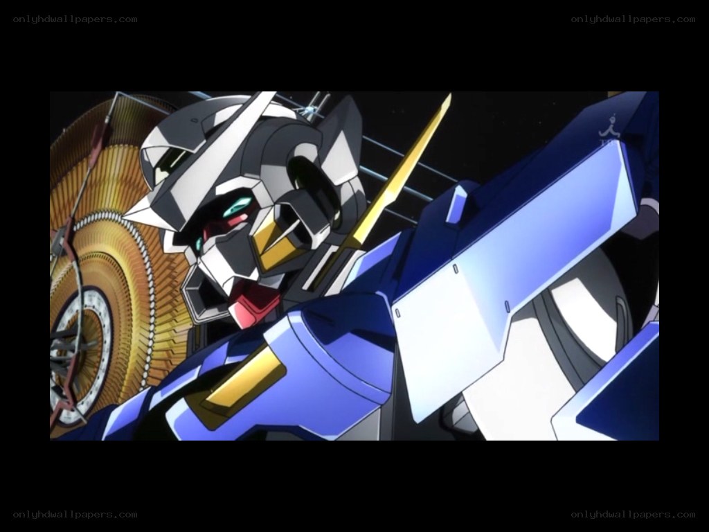 Blue and white robot with sword