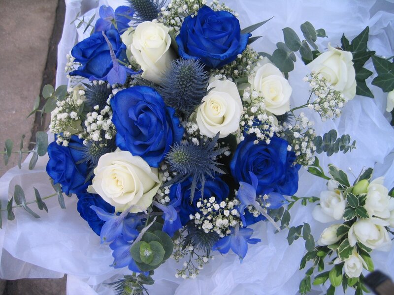 Blue and White Rose Bouquet