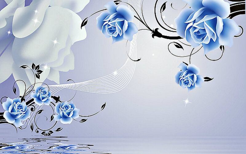 Blue and White Roses — Serene, Digital Art, Flowers