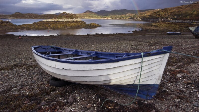 Blue and White Rowboat