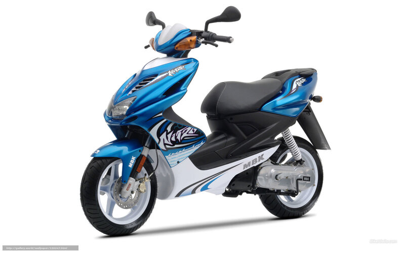 blue and white scooter