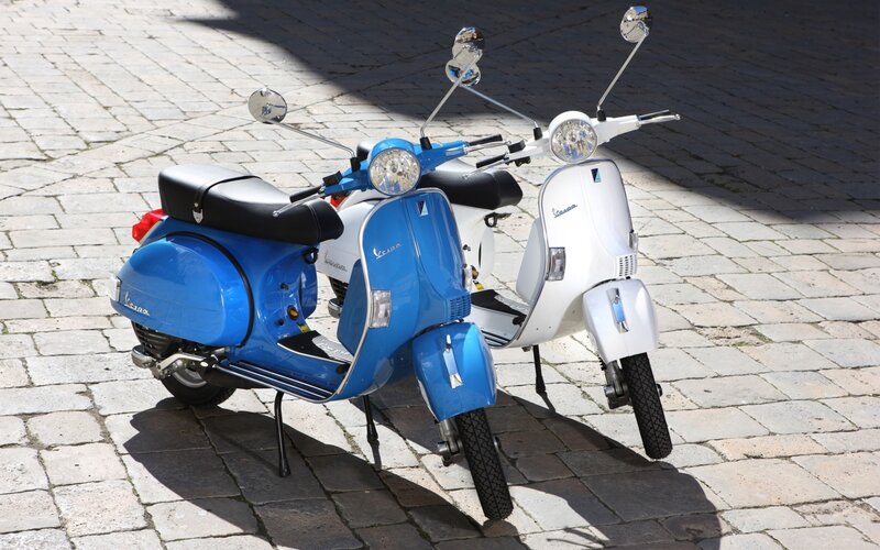 Blue and White Scooters