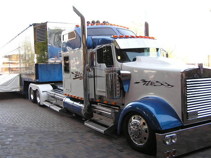 Blue and White Semi-truck — Neutral, Afternoon