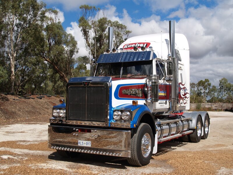 blue and white semi-truck