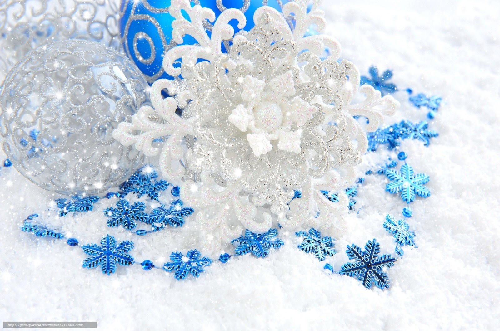 Blue and white snowflake ornaments