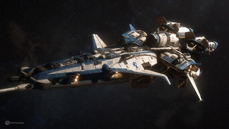 Blue and White Spaceship