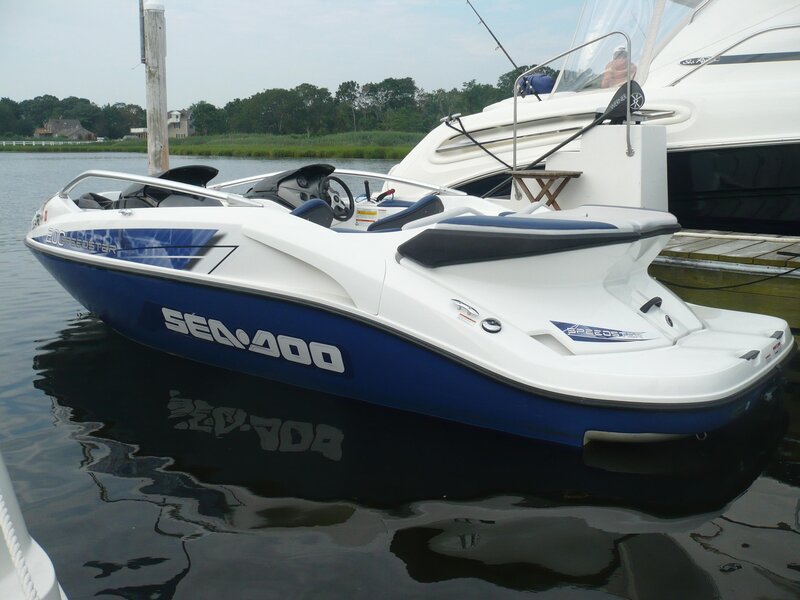 Blue and White Speedboat
