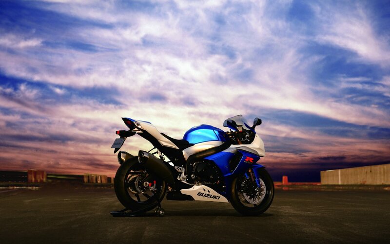 Blue and white sport motorcycle
