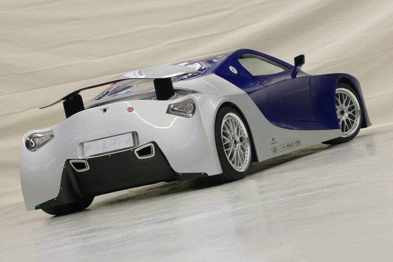 blue and white sports car