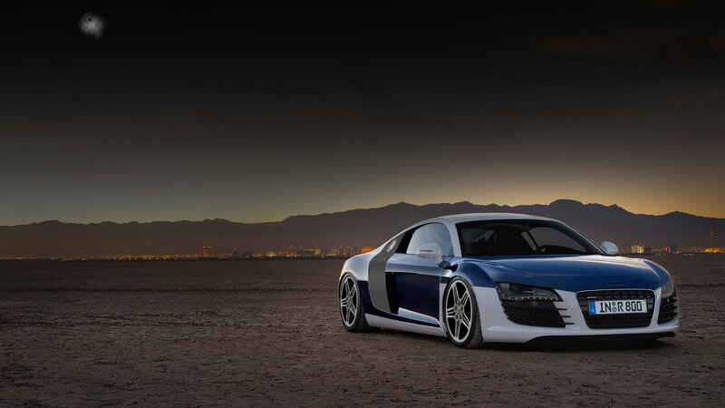 Blue and White Sports Car — Dramatic, Night