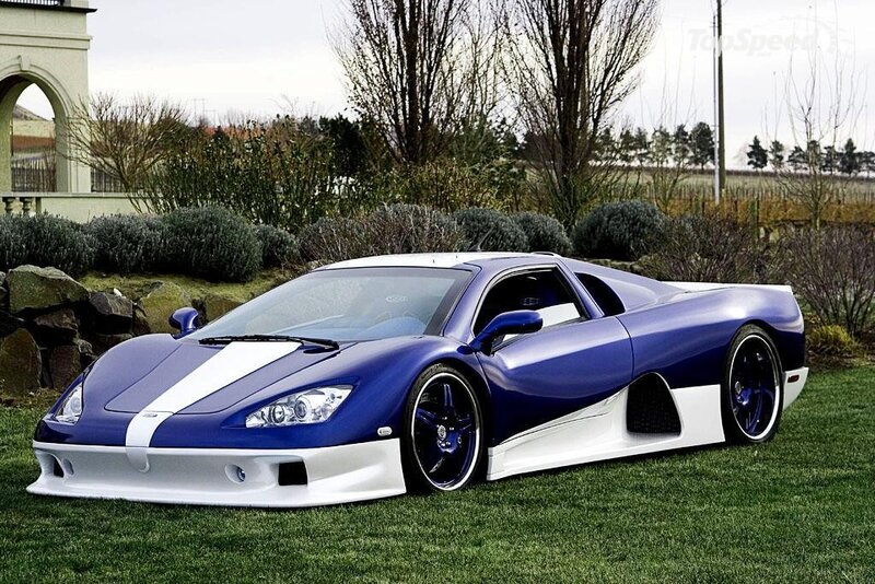 blue and white sports car