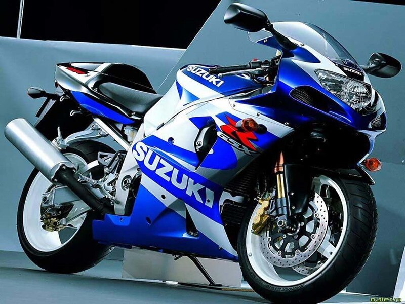 Blue and white Suzuki GSX-R motorcycle