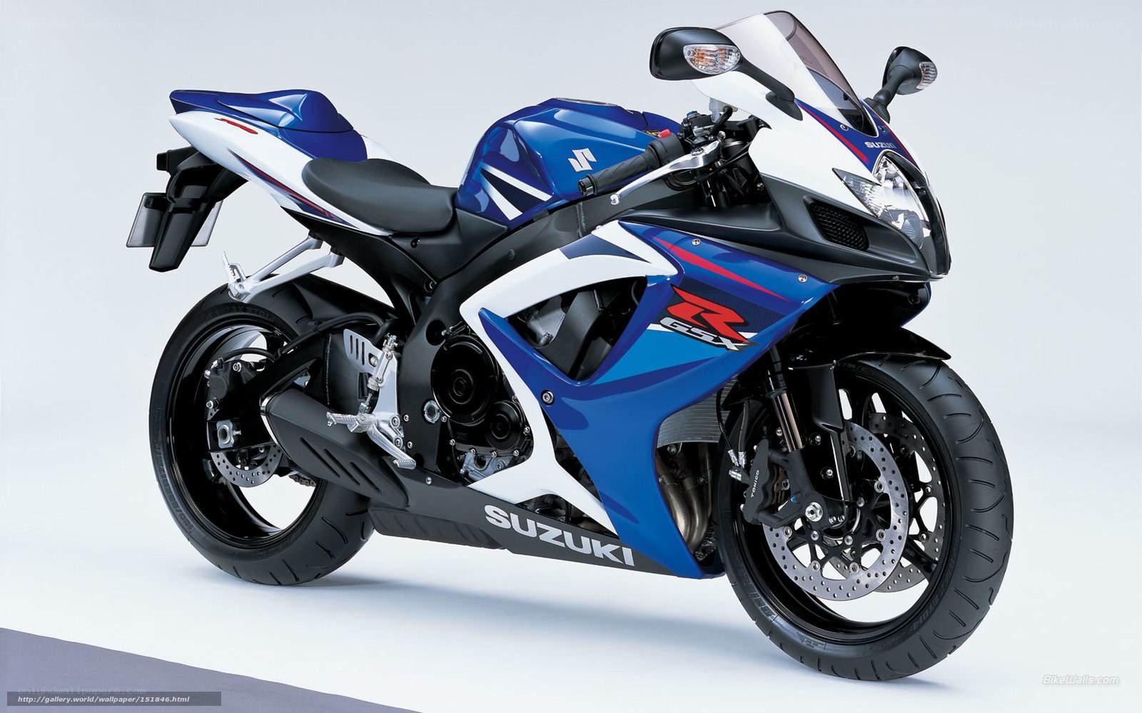 Blue and white Suzuki GSX-R motorcycle