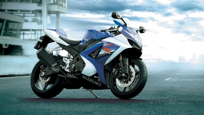 Blue and white Suzuki sportbike