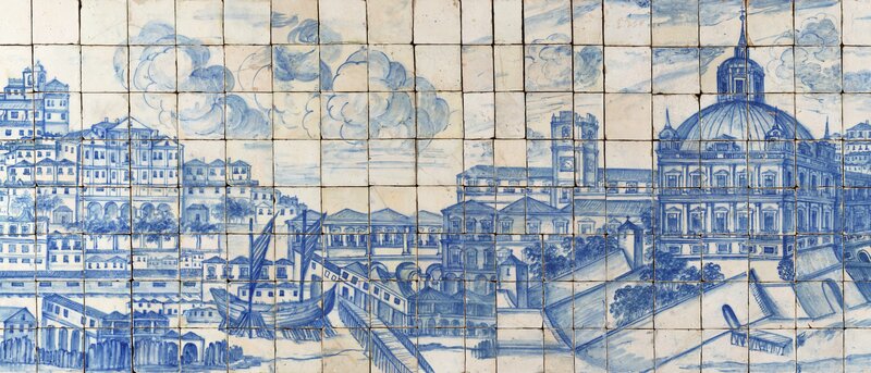 Blue and White Tile Mural
