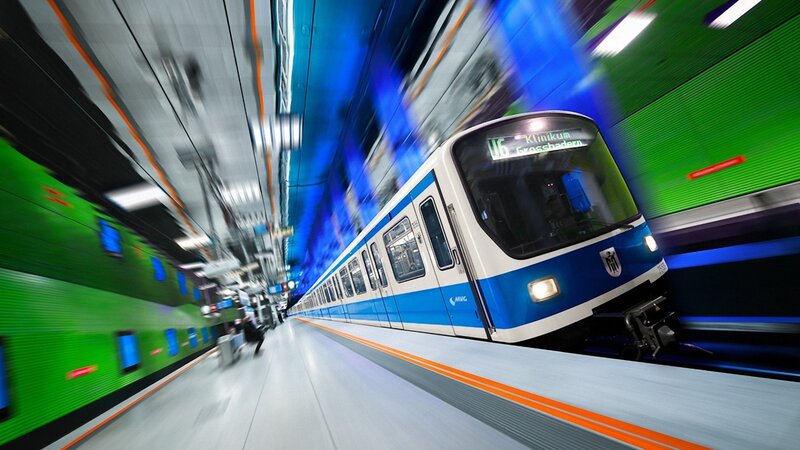 Blue and White Train — Dynamic, Photograph