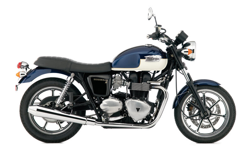 Blue and white Triumph Bonneville