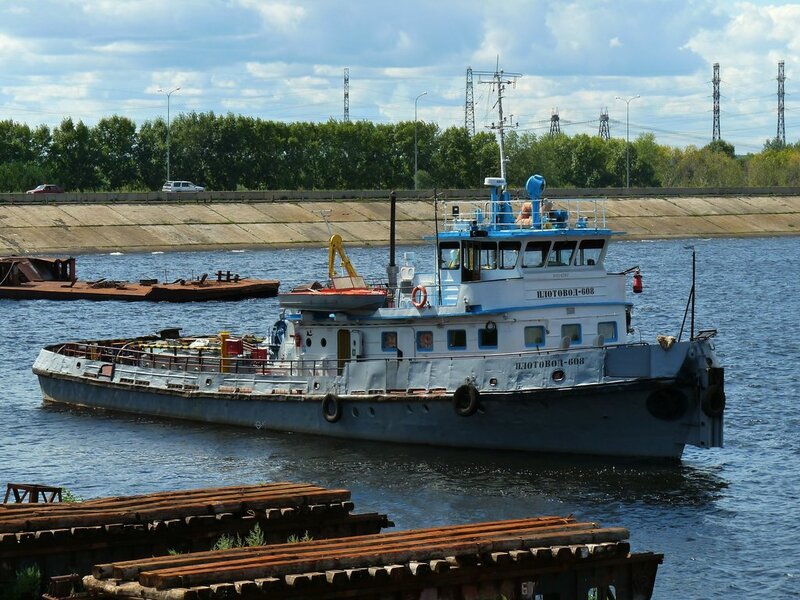 Blue and White Tugboat