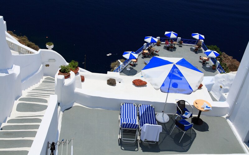 Blue and White Umbrellas