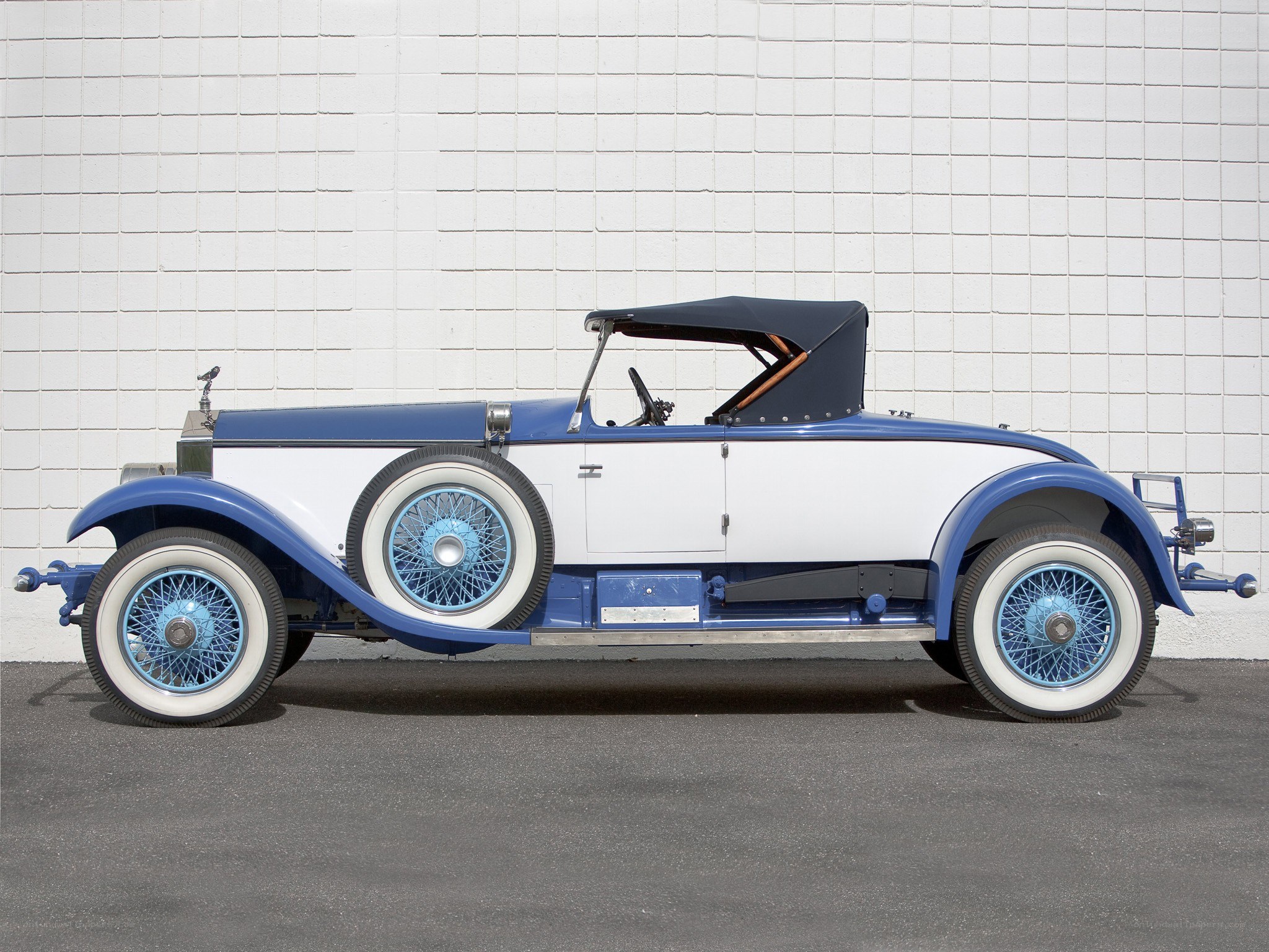 Blue and white vintage car