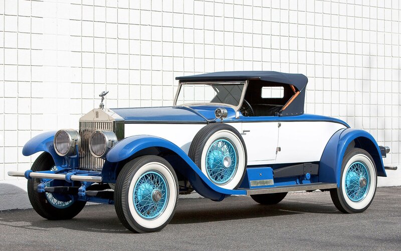 Blue and white vintage Rolls-Royce
