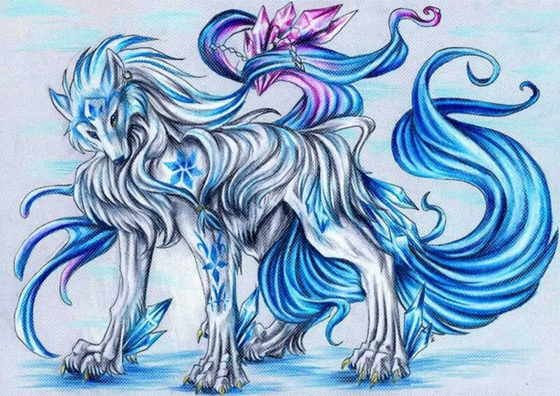 Blue and White Wolf Creature