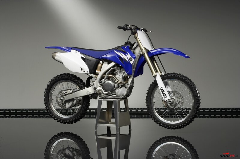 Blue and white Yamaha dirt bike