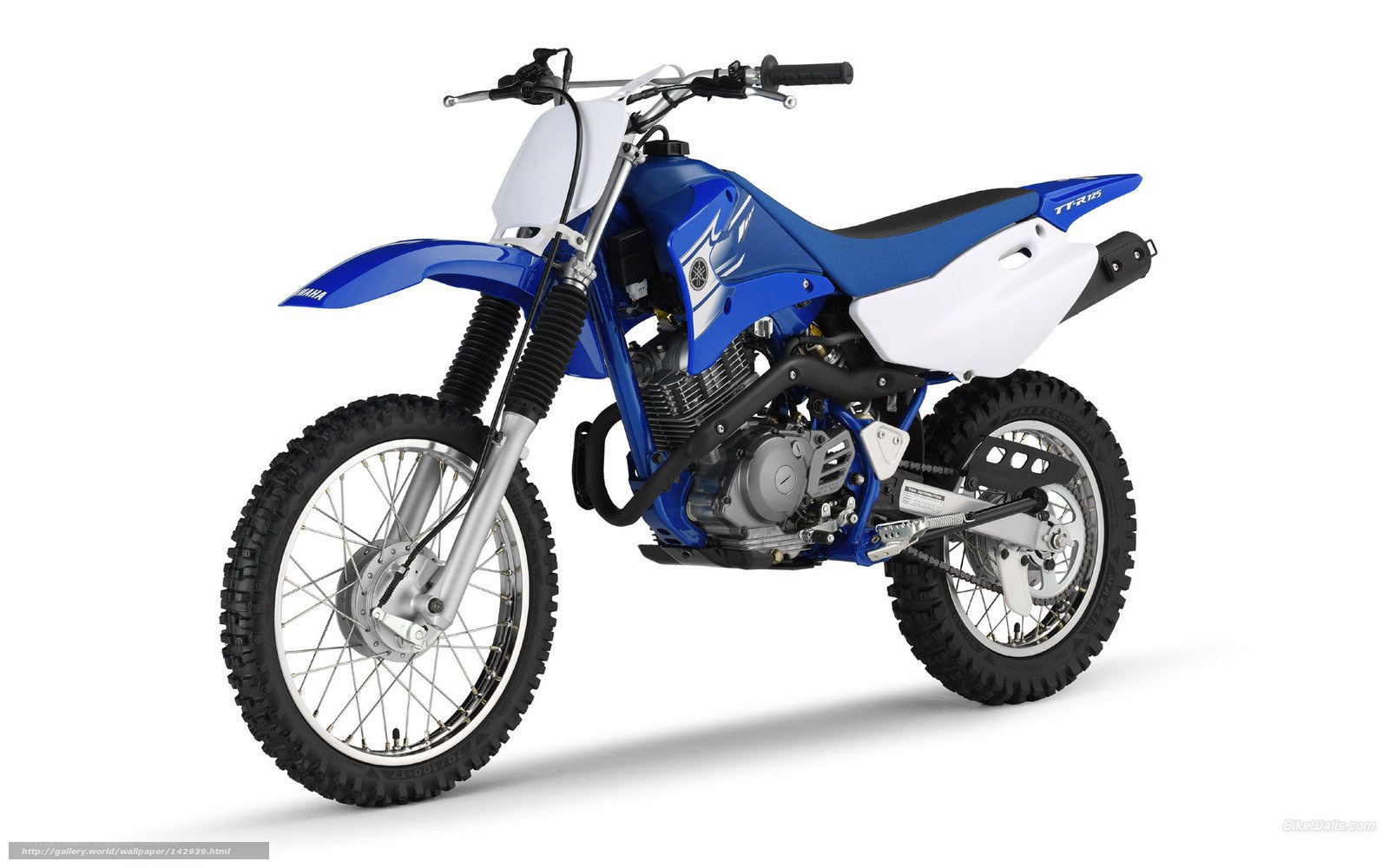Blue and white Yamaha dirt bike