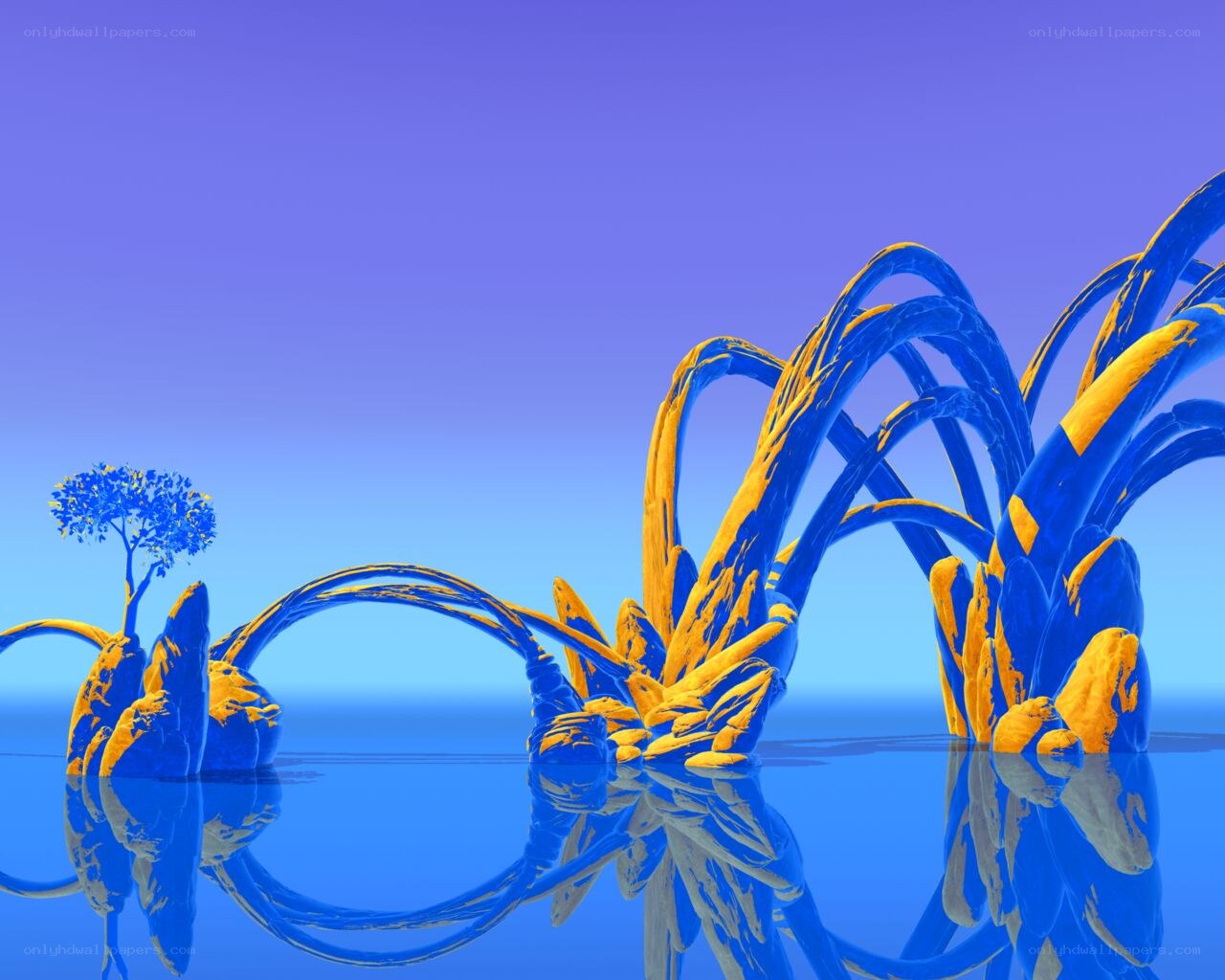 Blue and yellow abstract landscape