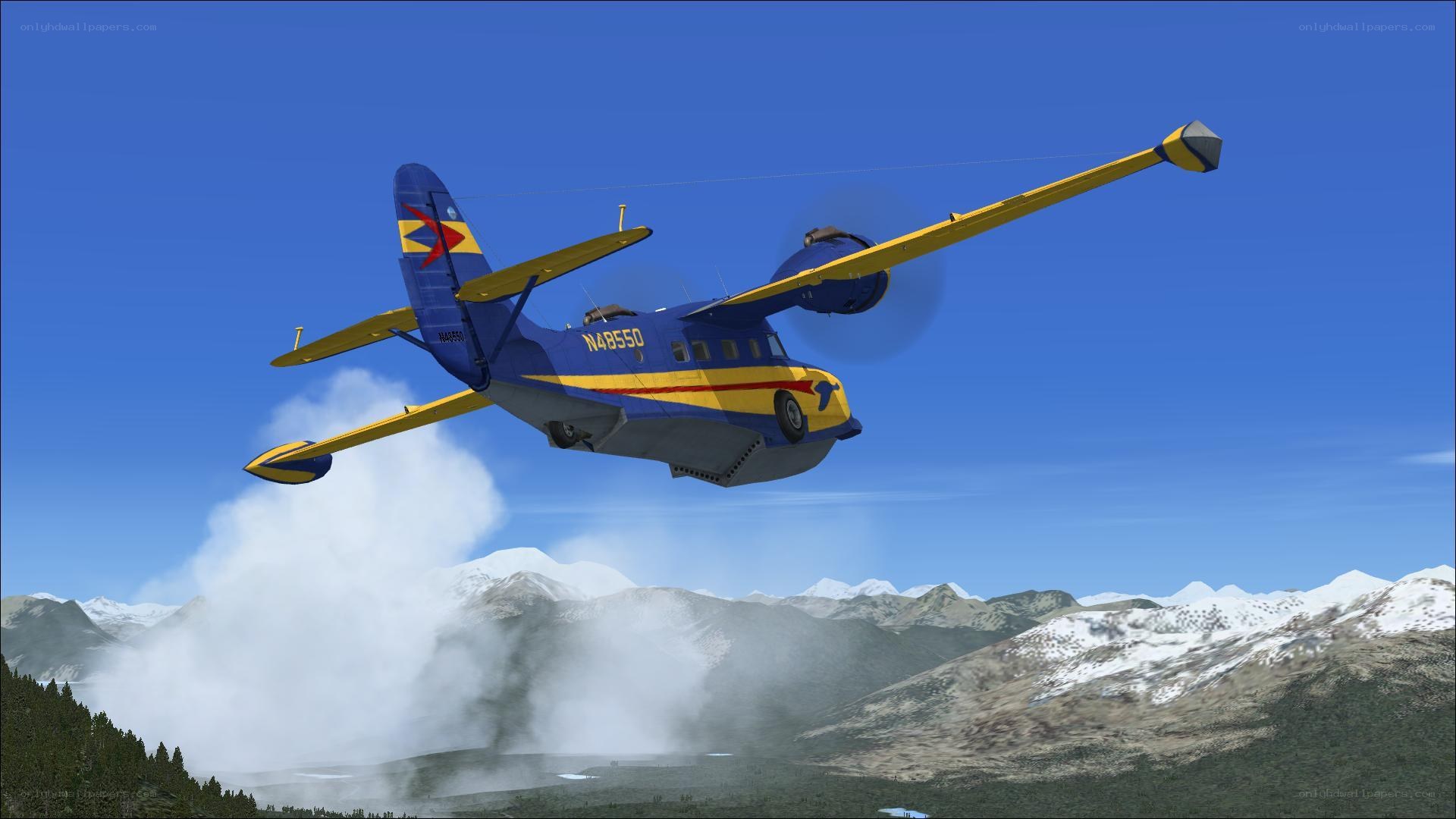 blue and yellow airplane flying