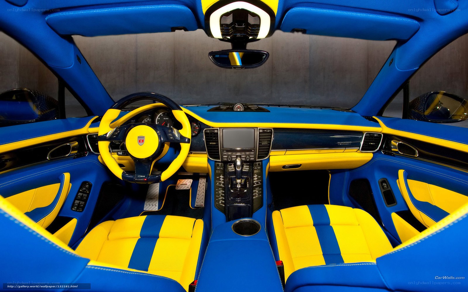 blue and yellow car interior