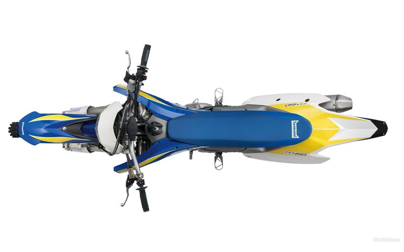 blue and yellow dirt bike