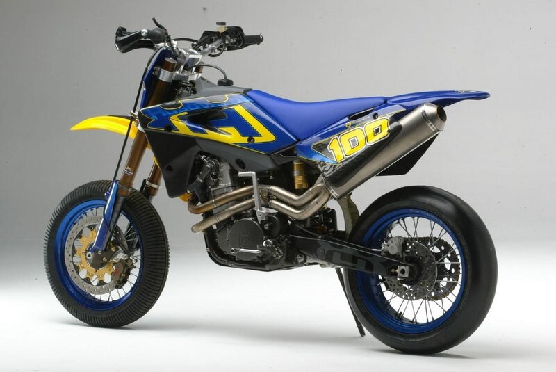 blue and yellow dirt bike
