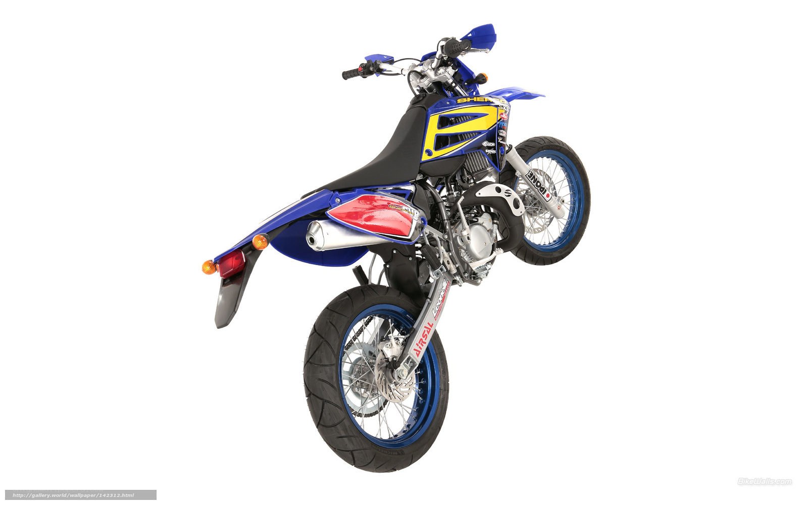 blue and yellow dirt bike