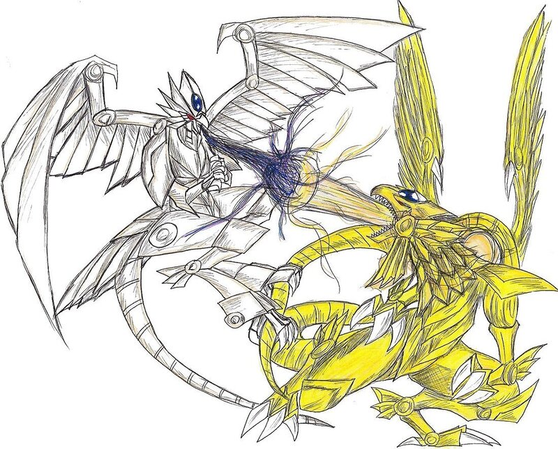 Blue and yellow dragon battle