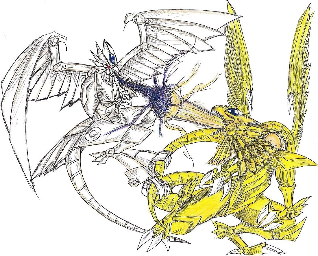 Blue and yellow dragon battle