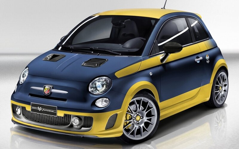 blue and yellow Fiat Abarth