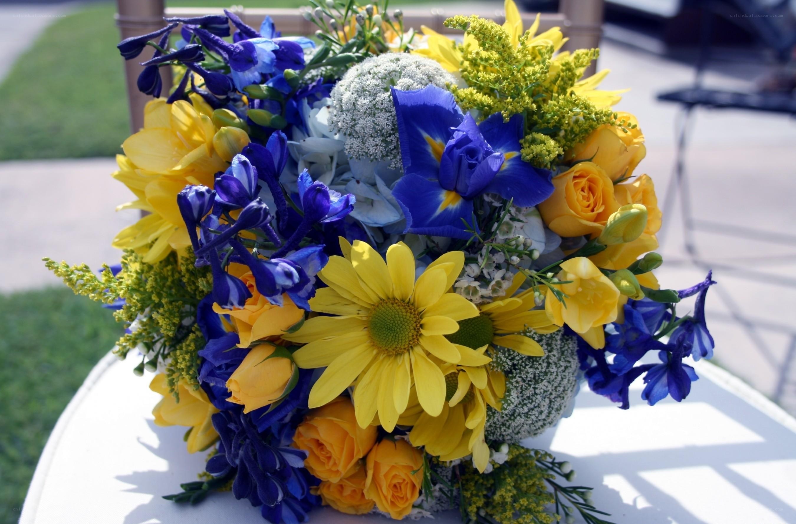 blue and yellow flower bouquet