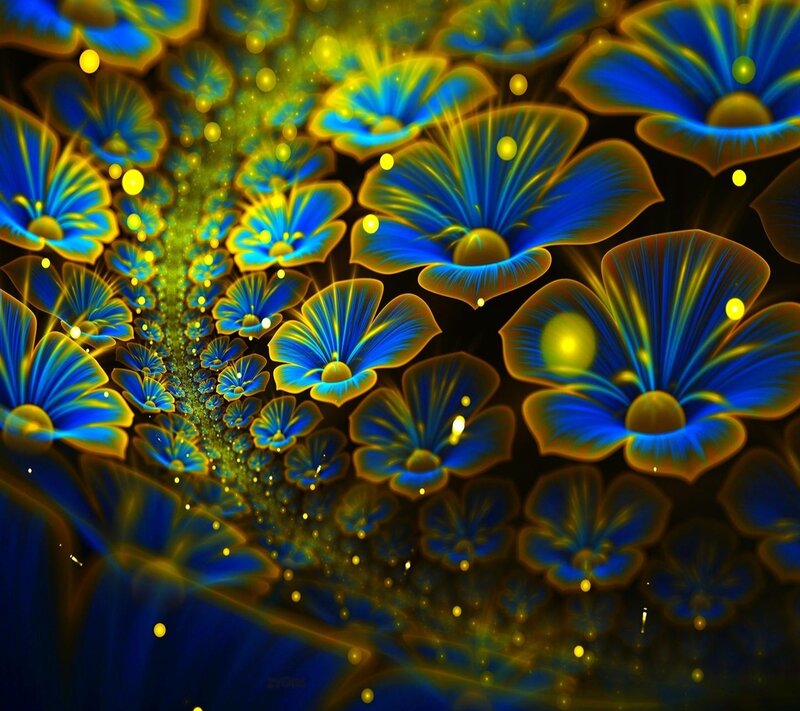 Blue and Yellow Flowers — Dreamy, Digital Art, Light