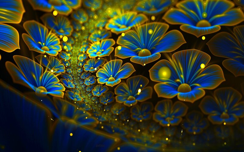 Blue and Yellow Flowers — Dreamy, Digital Art