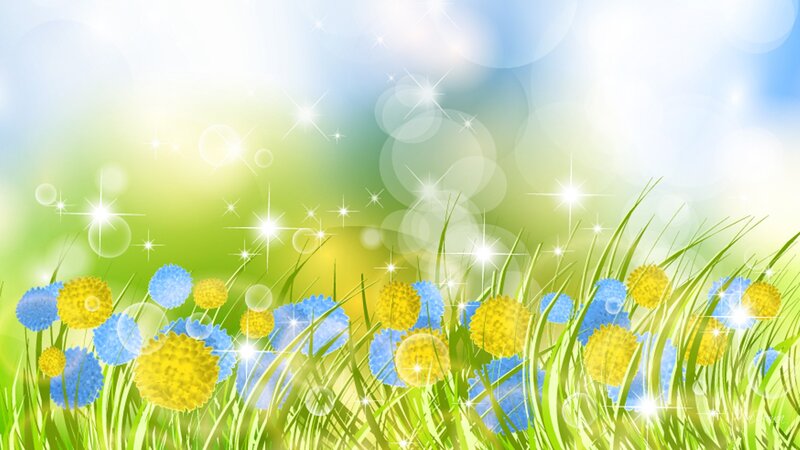 Blue and Yellow Flowers — Green