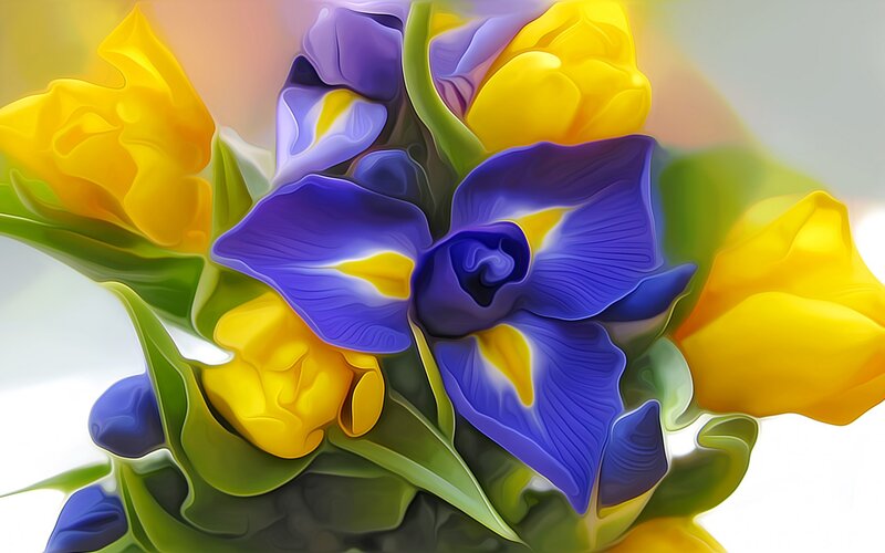 Blue and Yellow Flowers — Purple, Vibrant
