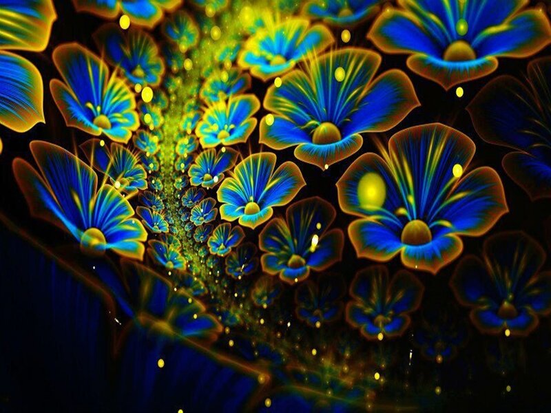 Blue and Yellow Flowers — Vibrant, Digital Art