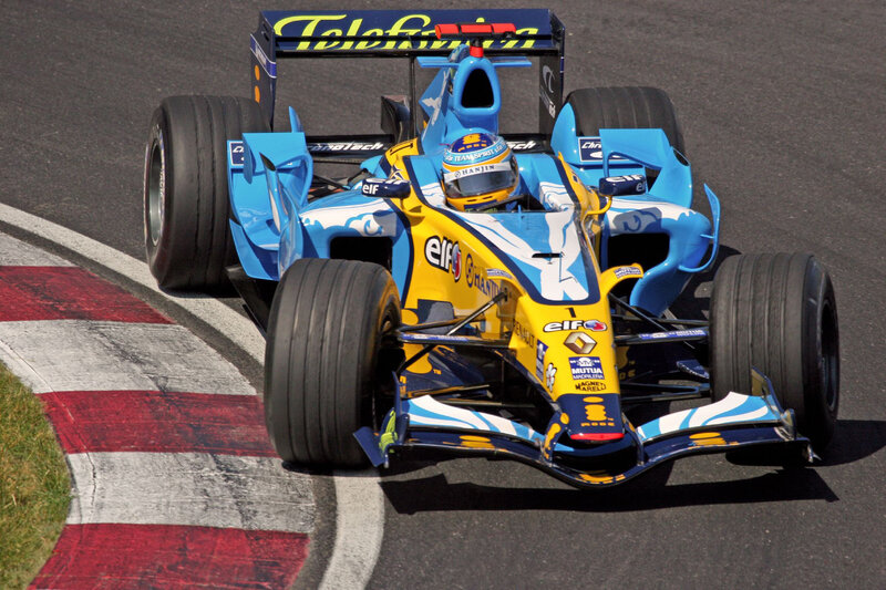 Blue and Yellow Formula One Car