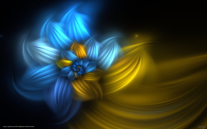 Blue and Yellow Fractal Flower — Dramatic