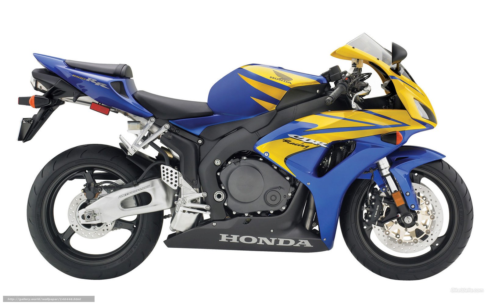 blue and yellow Honda sportbike